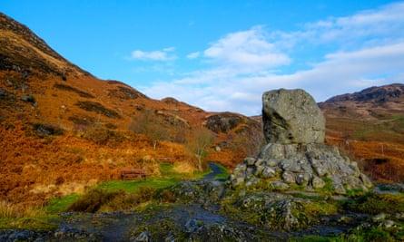 Bruce’s Stone, Loch Trool in Galloway Forest Park, Scotland.