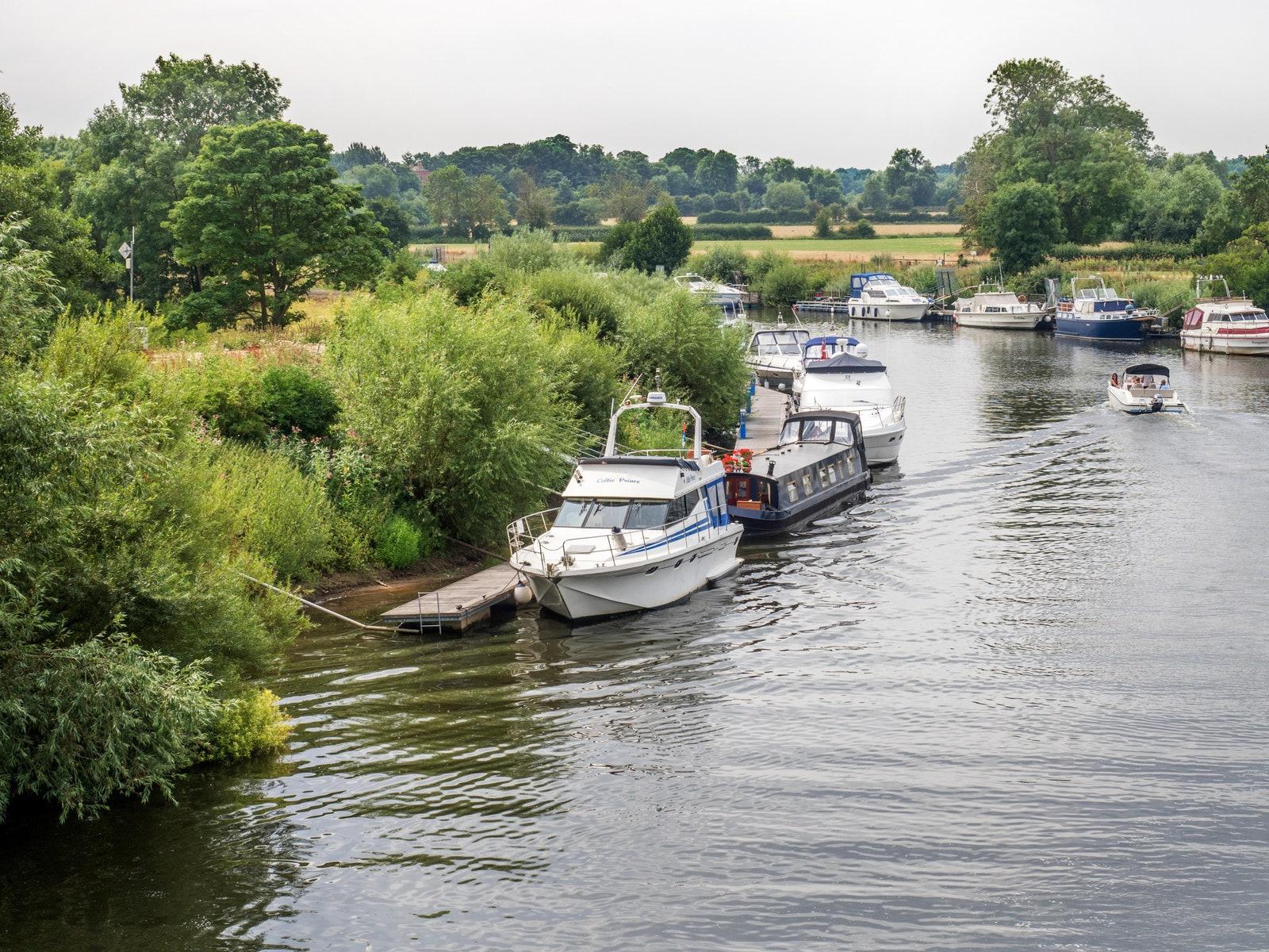 Boats on the River Ouse at York Marina from Naburn Bridge